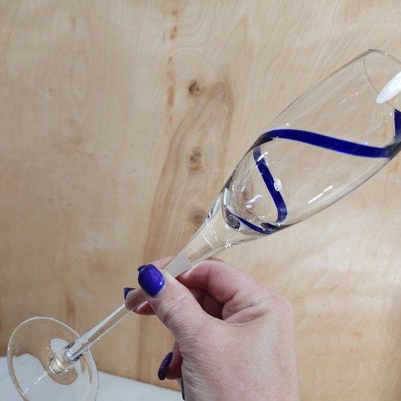 Pier 1 Cobalt Blue Swirline Glass Champagne Flute 10.25" - Picture 2 of 11